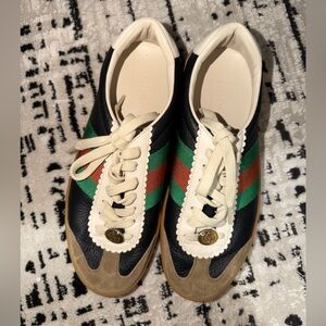 Gucci G74 leather low-top sneakers with Green & Red Web and Cream Accents